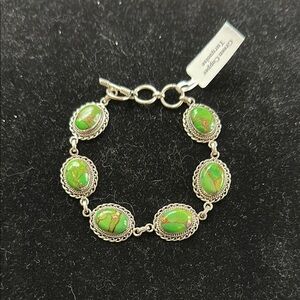 Green Copper Turquoise Sterling Silver Bracelet